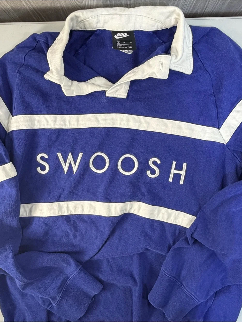 Nike Men’s Rugby Long Sleeve Royal Blue Polo With Embroidered SWOOSH Logo Size M